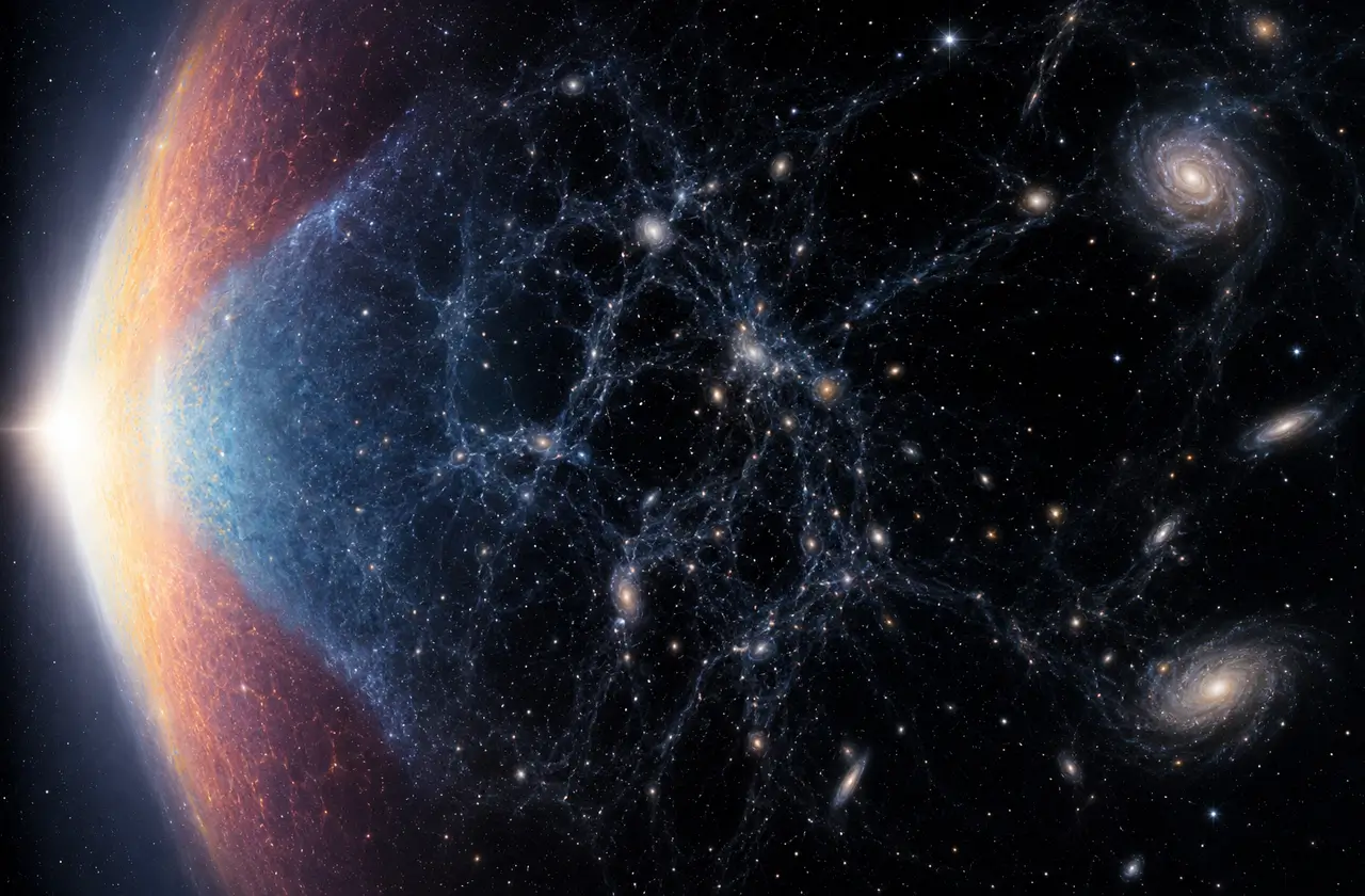 Representación astronómica del universo temprano y galaxias lejanas para explicar el origen del universo