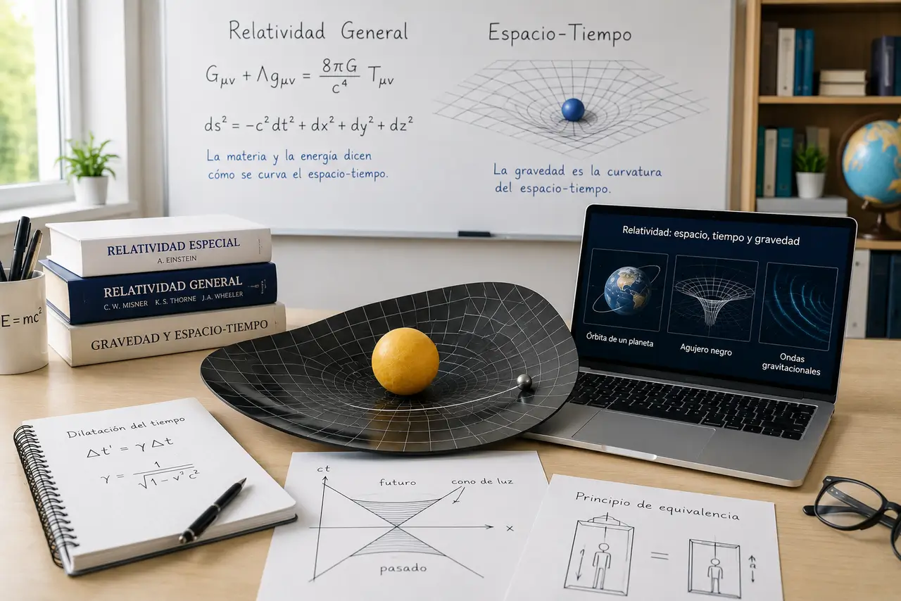 Modelo físico de curvatura del espacio-tiempo con instrumentos académicos para explicar relatividad y gravedad