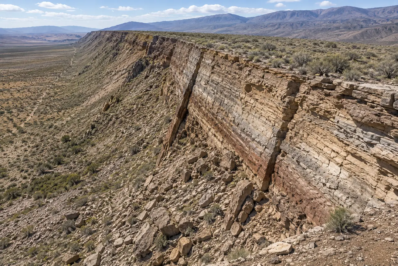 Estratos sedimentarios horizontales y erosionados en un paisaje claro que representan el registro del tiempo geológico