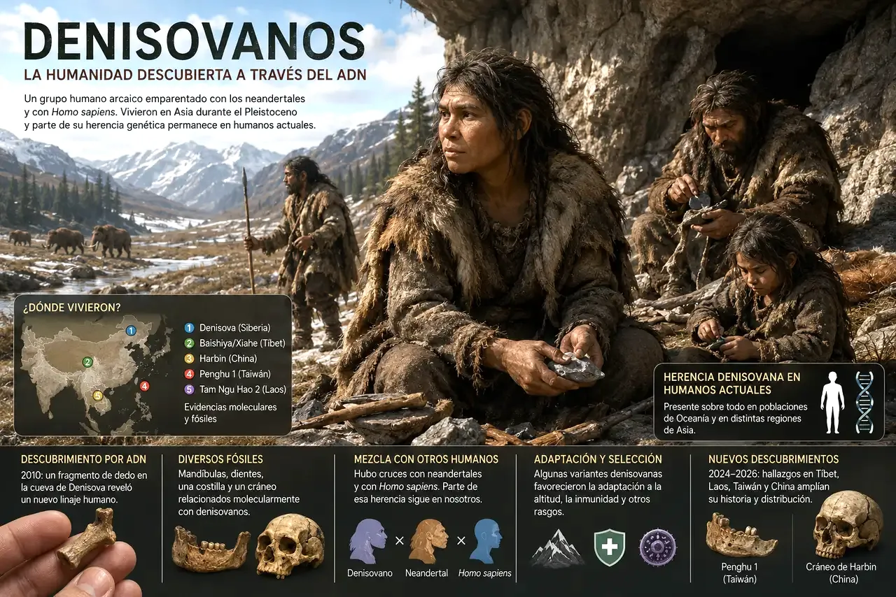 Reconstrucción de denisovanos en Asia con referencias a fósiles, ADN antiguo y mezcla con otros grupos humanos
