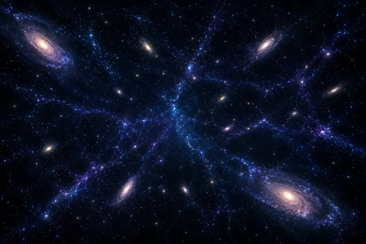 Representación del universo en expansión con galaxias alejándose a gran escala