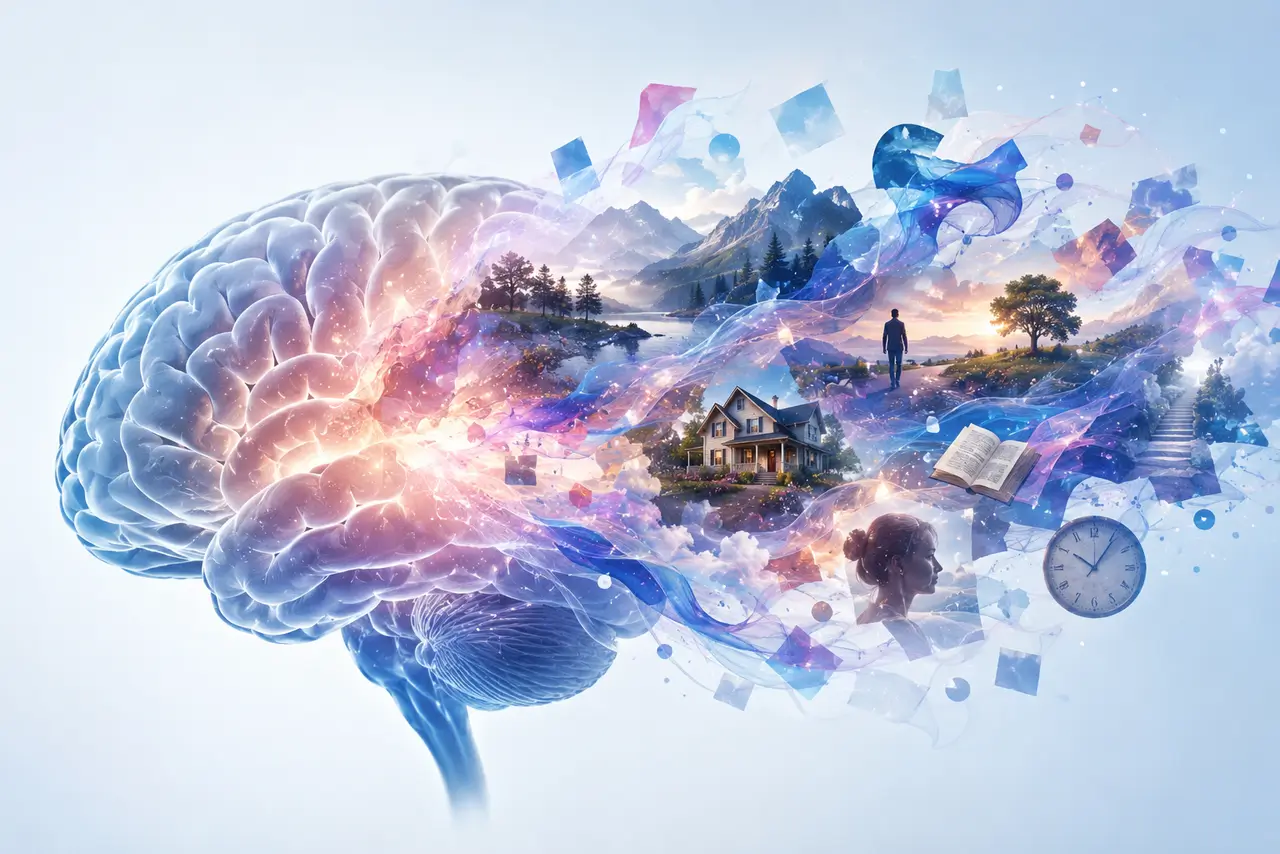 Representación del cerebro generando y reorganizando imágenes, recuerdos y emociones durante los sueños